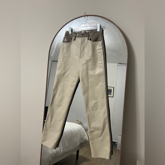 Agolde Paneled 90s Pinched Waist Powder Quail Leather colorblock Pants Size 24 - Picture 8 of 10